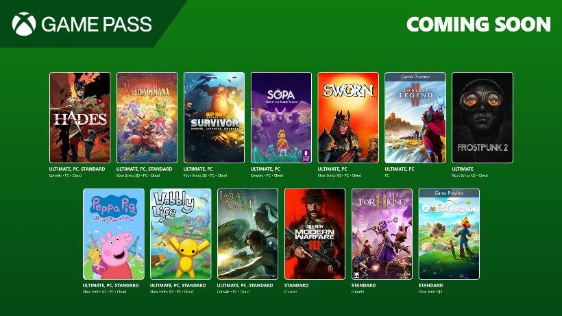 Xbox Game Pass: Die Neuzugänge Mitte bis Ende September 2025